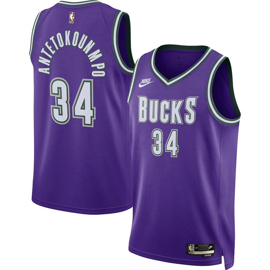 Men Milwaukee Bucks #34 Giannis Antetokounmpo Nike Purple Classic Edition 2022-23 Swingman NBA Jersey